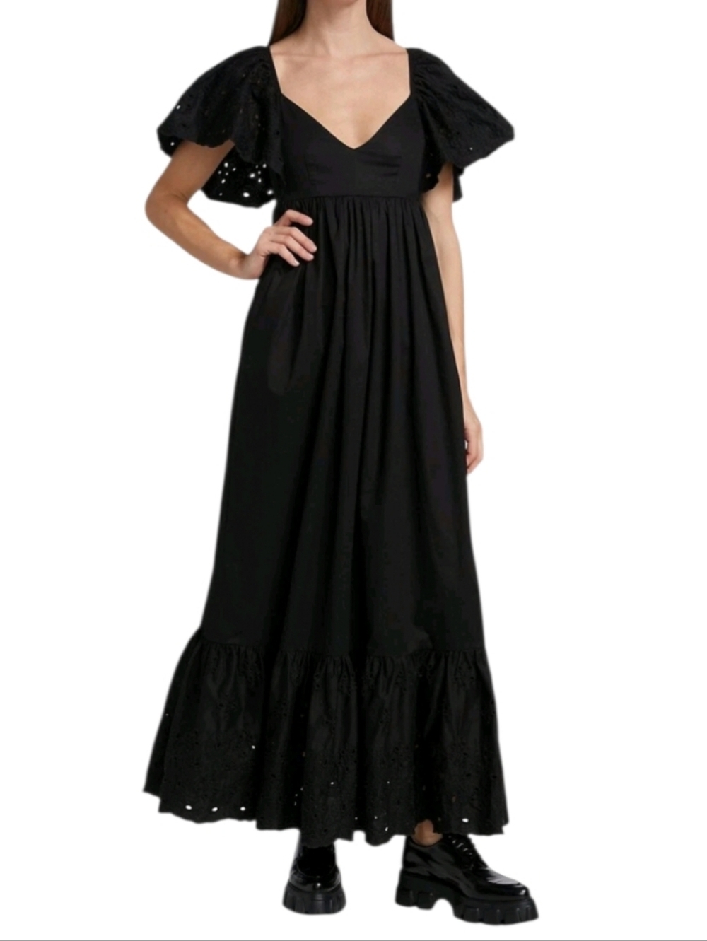 En Saison Black Maxi Dress-Style Skirt with Eyelet Ruffle Size S
